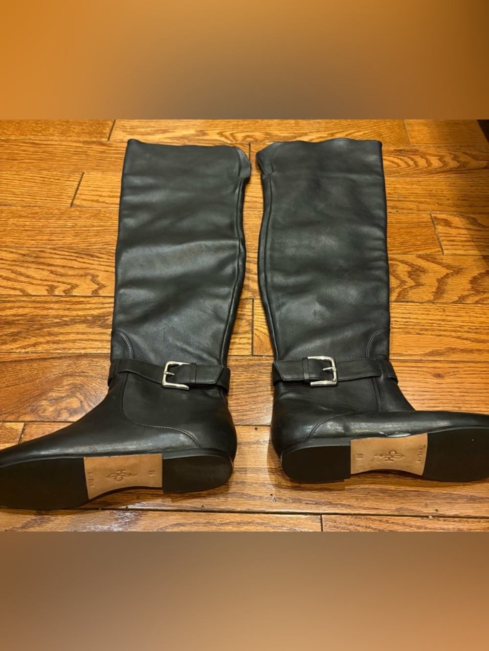 Cole Haan Nike Black Over-the-Knee Leather Boots with Buckle
